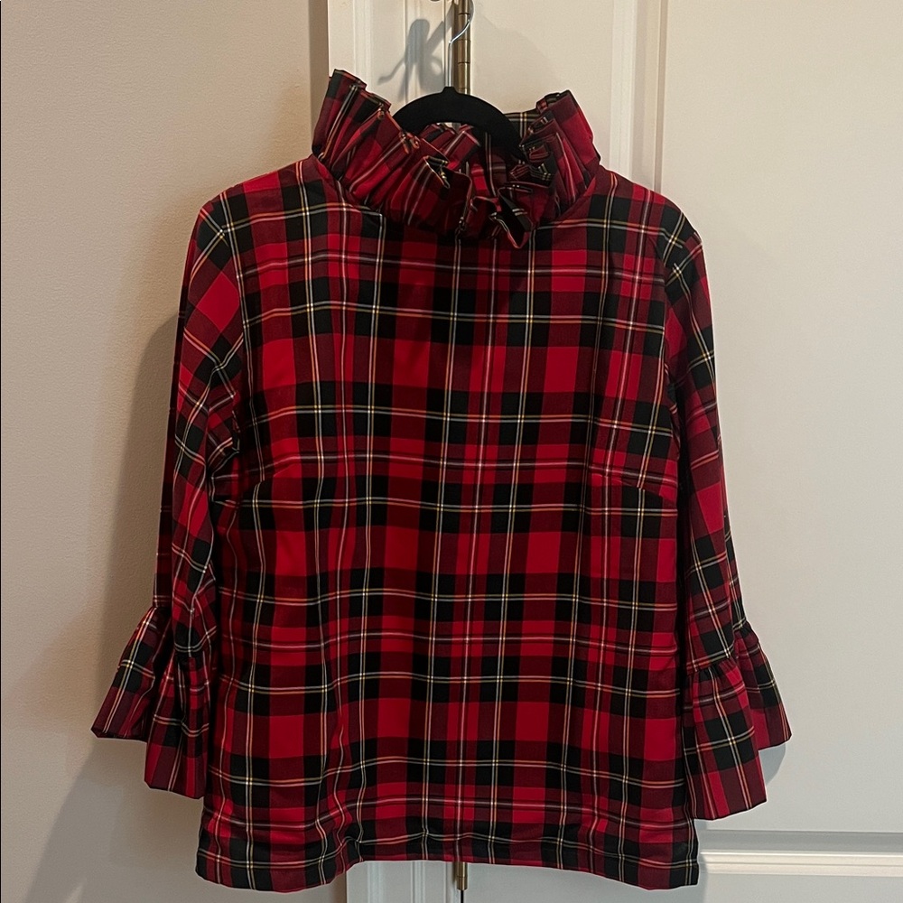 Red Plaid Ruffle-Neck Women’s Top